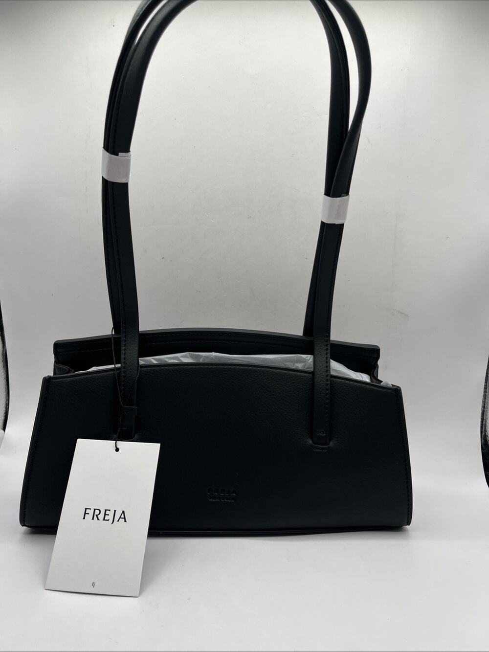 FREJA New York Black Pebbled Zip Top Handle Bag for Women Solid Rectangle